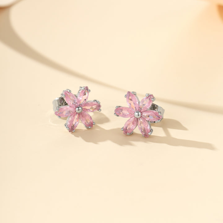 S925 Sterling Silver Flower Stud Earrings, Multi-color Gemstone Floral Ear Jewelry for Women Gift