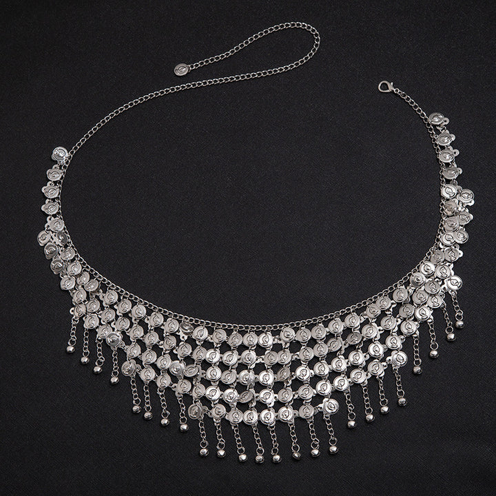 Vintage Coin Tassel Waist Chain, Adjustable Boho Layered Metal Belly Body Chain for Women