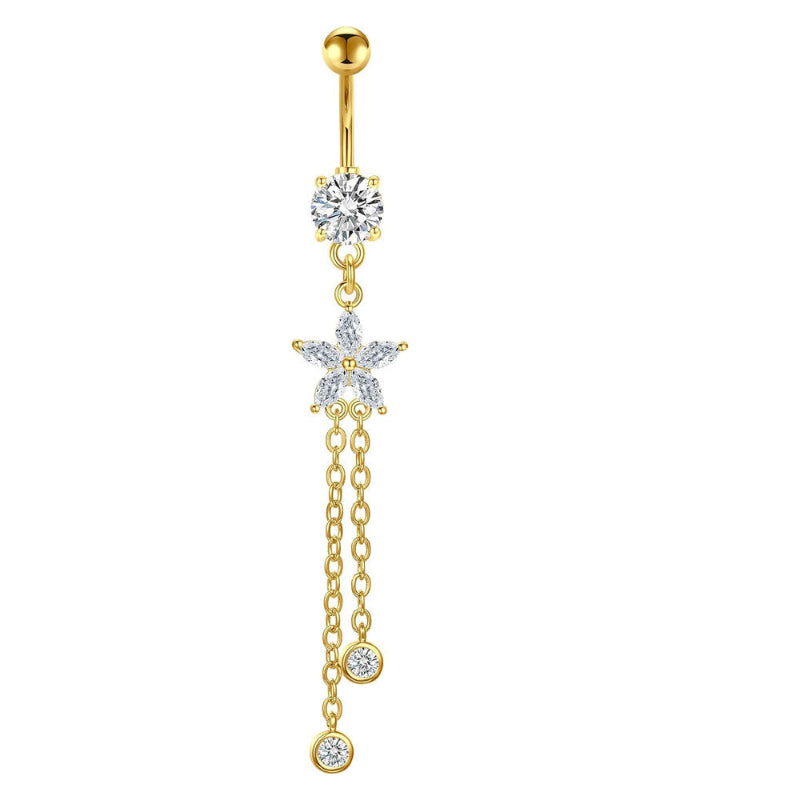 Multi‑Color Star Gem & Diamond Dangle Belly Button Rings, Tassel Chain Drop Navel Piercing Jewelry Set