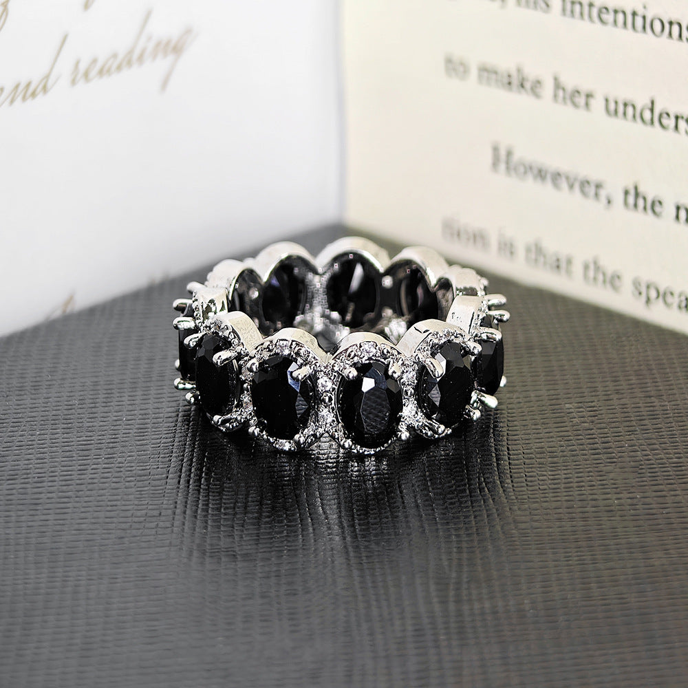 Vibrant Oval Gemstone Eternity Band Ring, Multi-color Statement Stackable Ring for Women