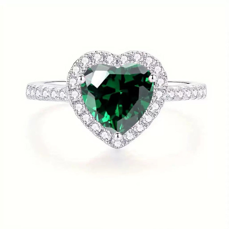 Heart Colored Gem Diamond Halo Ring, Adjustable Opening Romantic Love Ring
