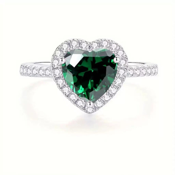 Heart Colored Gem Diamond Halo Ring, Adjustable Opening Romantic Love Ring