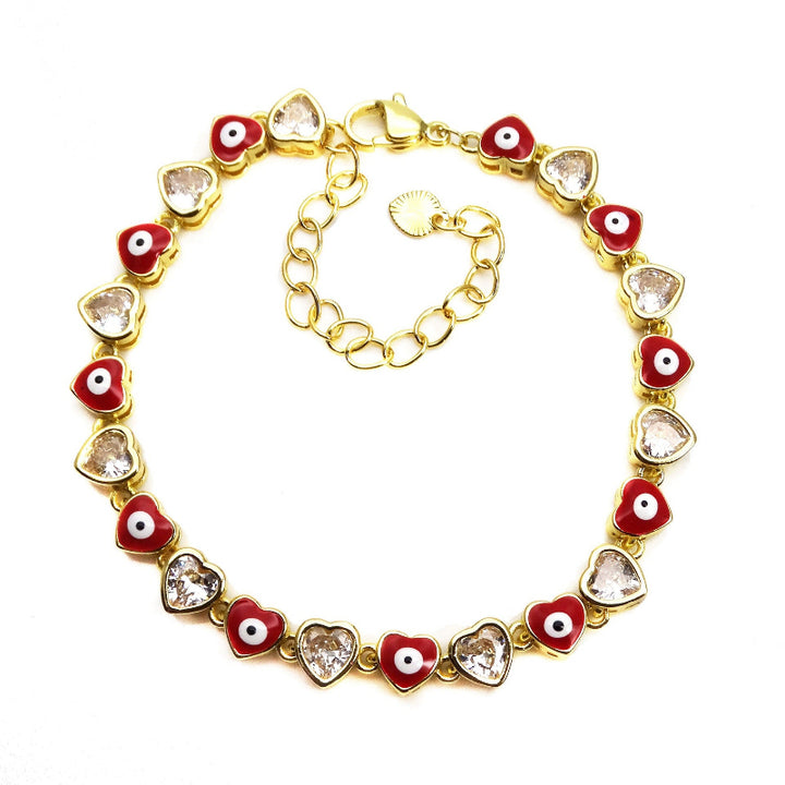 Multi-Color Enamel Evil Eye Heart Diamond Bracelet, Dainty Stackable Protection Symbol Women Coquette Wrist Jewelry