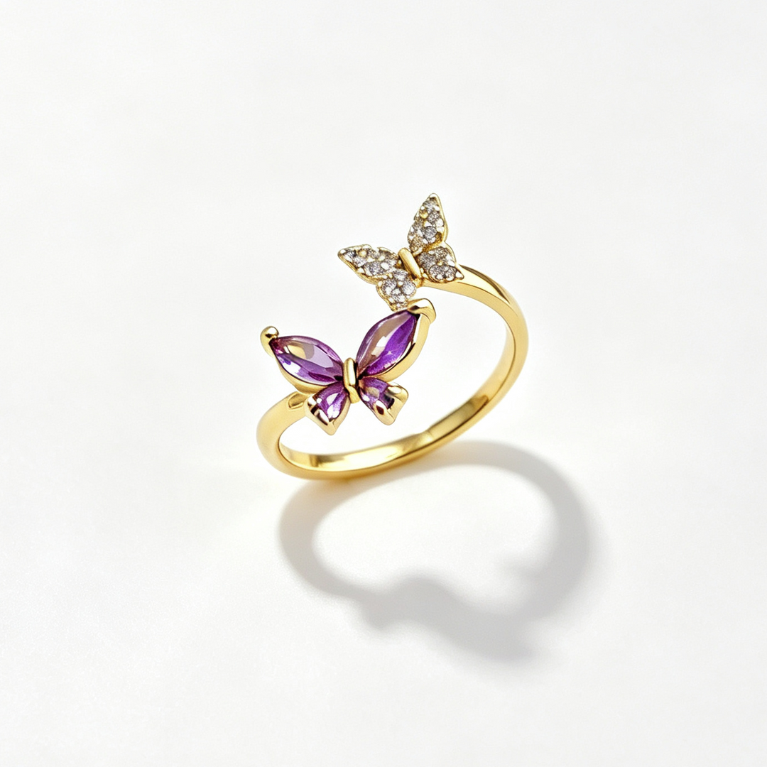 Adjustable Butterfly Ring, Multi-color Gemstone Open Ring Jewelry for Women
