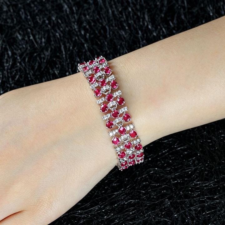 6-Tone Multi-Row Round Cut Diamond Tennis Bracelet Collection, Luxury Wide Link Evening Jewelry
