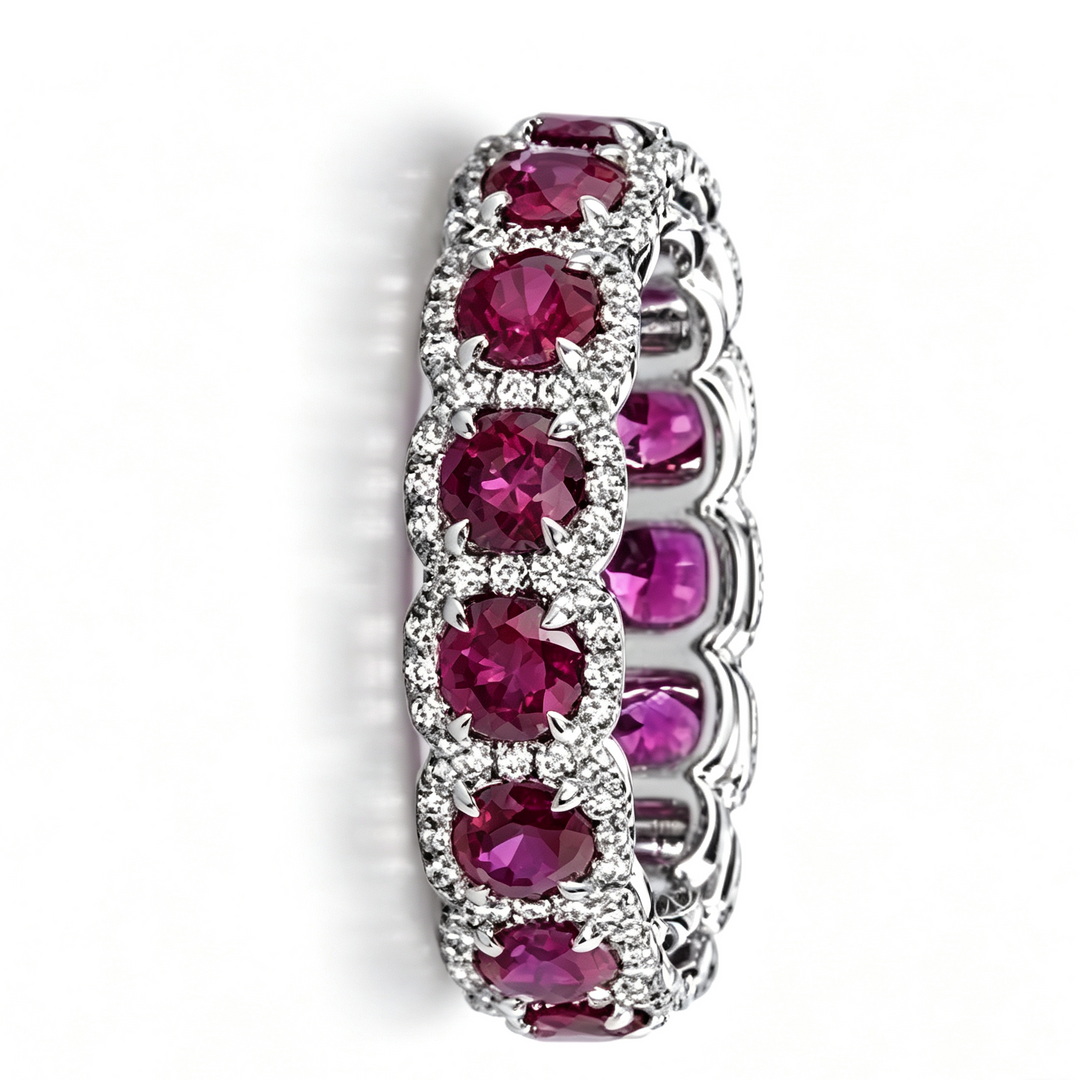S925 Silver Multi‑Stone Halo Eternity Band Ring, Two Gemstone Color Options