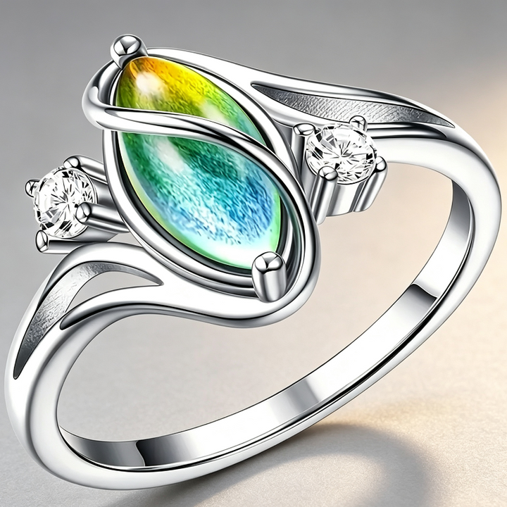 Twisted Wire Marquise Gemstone With Accent Diamond Ring, Thermochromic Ring