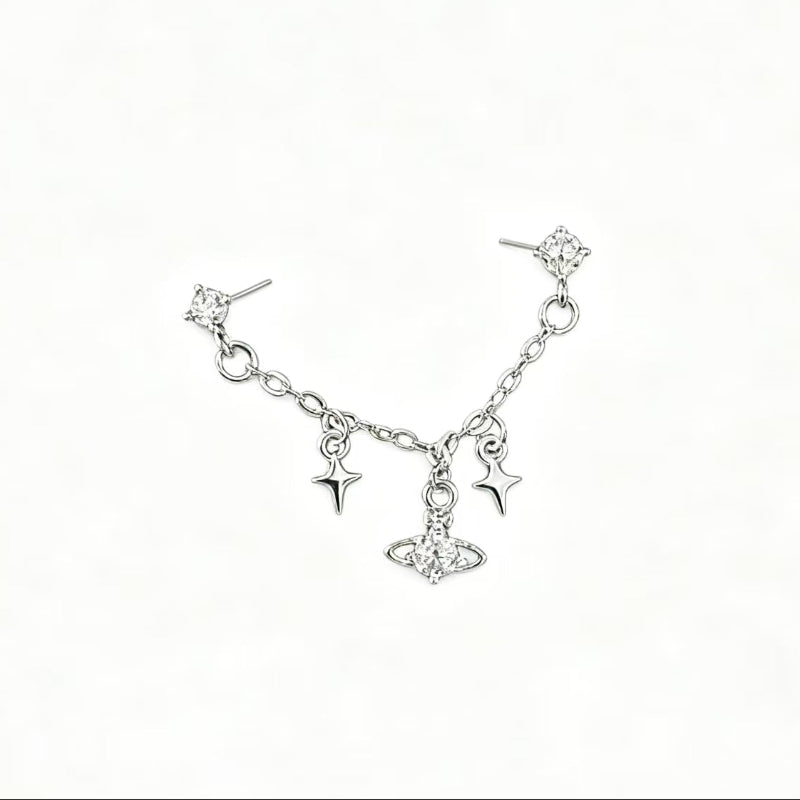 Ear cartilage stud with chain (for double piercings), Sold Single, Stylish Stud Earrings