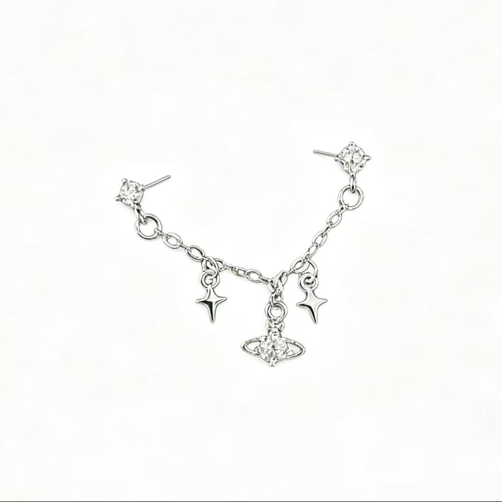 Ear cartilage stud with chain (for double piercings), Sold Single, Stylish Stud Earrings