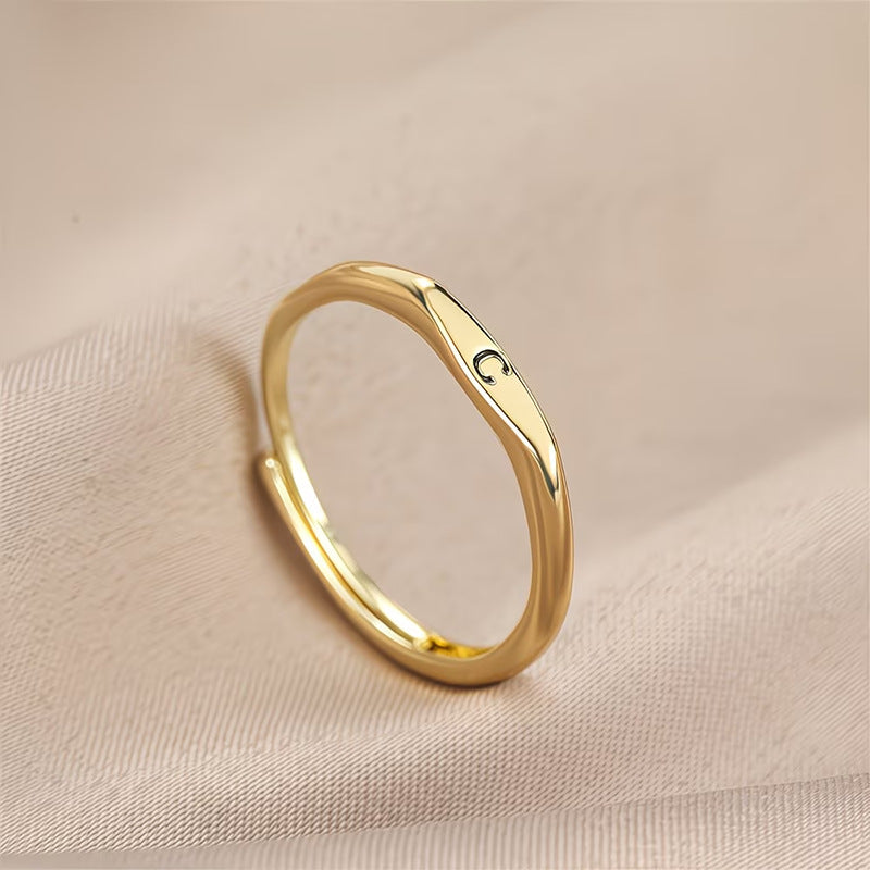 Custom 26 Initial Adjustable Stackable Ring, 14K Gold Dainty Tiny Minimalist Personalized Women Promise Band