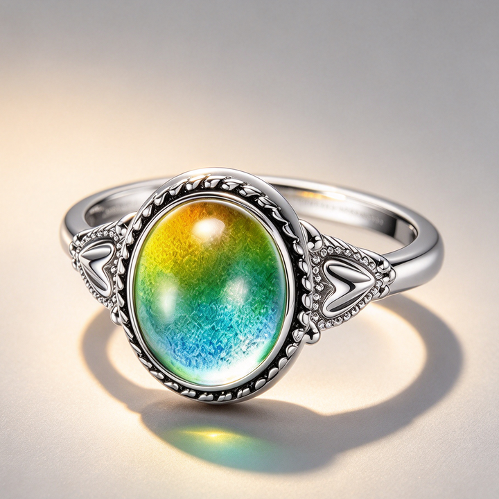Vintage Oval Cabochon Stone Ring, Retro Pattern Statement Ring for Women, Boho Elegant Jewelry