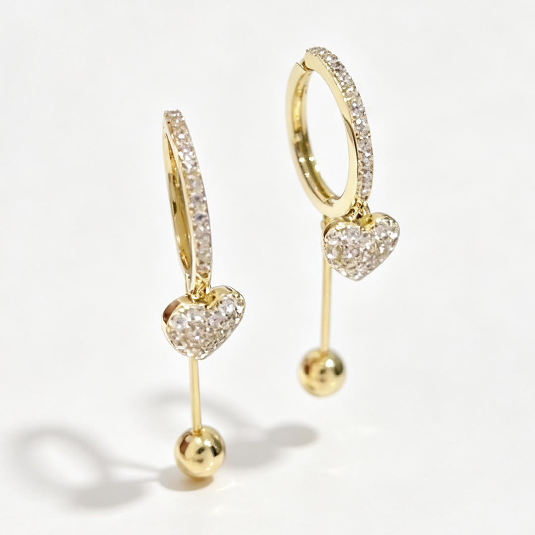 Affordable Luxury Heart-Shaped Tassel Earrings, Sparkling Paved Diamond Earrings for Women