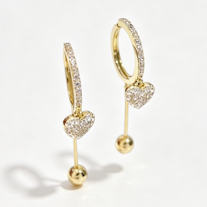 Affordable Luxury Heart-Shaped Tassel Earrings, Sparkling Paved Diamond Earrings for Women