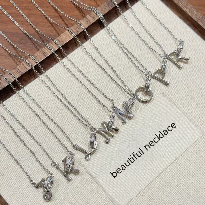 26 Letters Initial Necklace, Diamond Accent Personalized Women Collarbone necklace