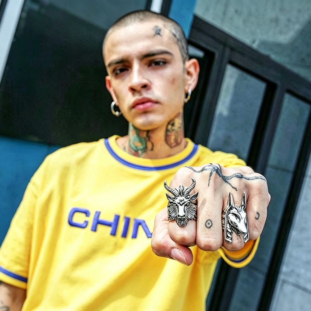 Vintage Goat Head Series Open Adjustable Men’s Rings, Trendy, Distinctive Hip-Hop Ring
