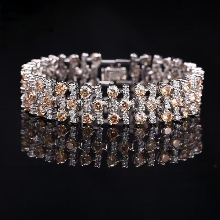 6-Tone Multi-Row Round Cut Diamond Tennis Bracelet Collection, Luxury Wide Link Evening Jewelry