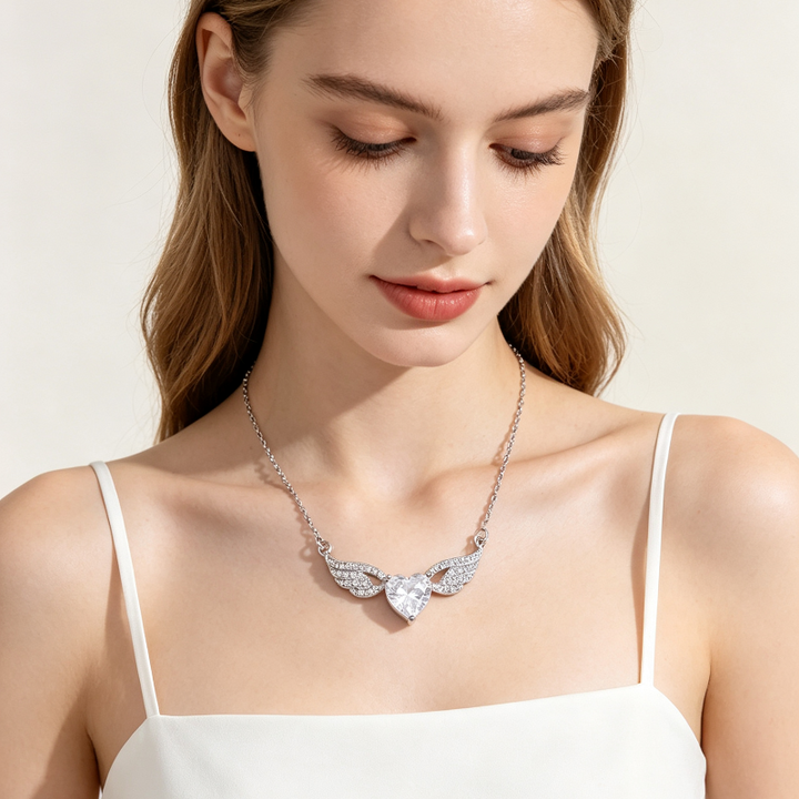 Angel Wings Heart Diamond & Gemstone Pendant Necklaces, Variants Women's Daily Fine Jewelry