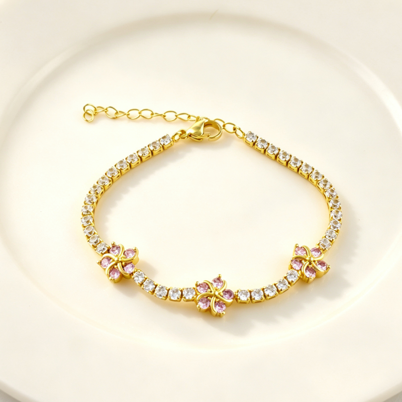 Colored Diamond Tennis Bracelet, Adjustable Extension Dainty Stackable Women Lucky Symbol Wrist Jewelry