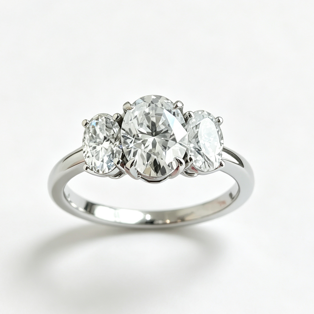 Three Diamonds Oval Cut Ring, Classic Brilliant Sparkle Engagement Promise Ring for Women