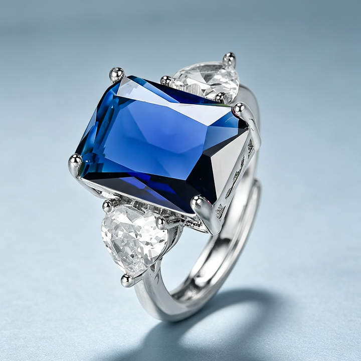 6 Colors Radiant Cut Multicolor Gemstone Open Adjustable Ring, Tone Pear Accent Gem Statement Jewelry