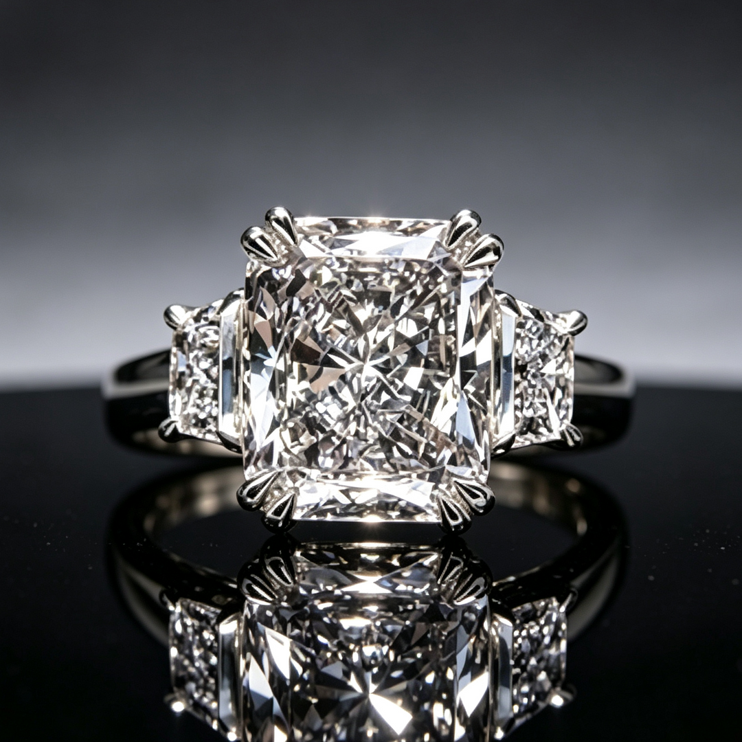 Stunning Square-Cut Diamond Statement Ring, Elegant Luxury Sparkling Ring for Women