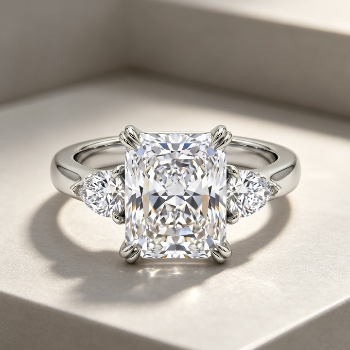 Ice-Pattern Cut Diamond Promise Ring, Radiant‑Cut Three‑Stone Diamond Engagement Ring
