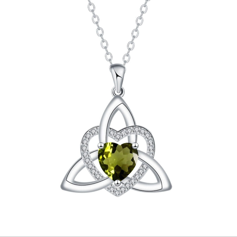 Celtic Trinity Knot Heart Birthstone Necklace, Hypoallergenic Women Sentimental Pendant