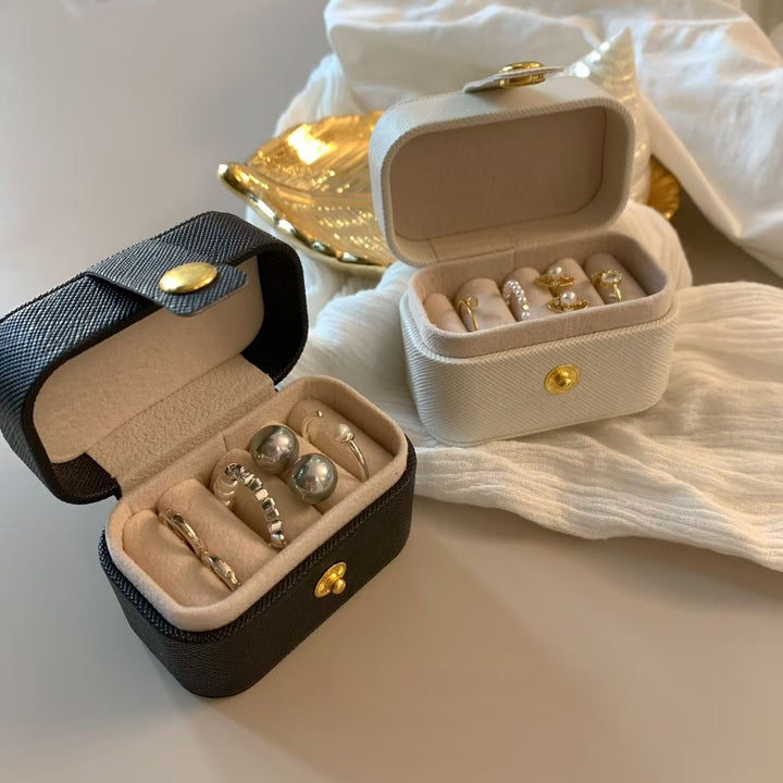 Portable Mini Snap‑Button PU Leather Ring Jewelry Storage Box for Travel Use &amp; Gifting for Jewelry Lovers
