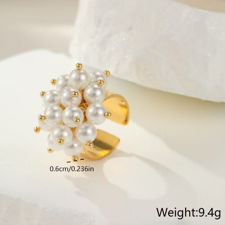 2‑Style Gold‑Tone Open Cuff Statement Rings, Hollow Daisy & Cluster Pearl Adjustable Rings