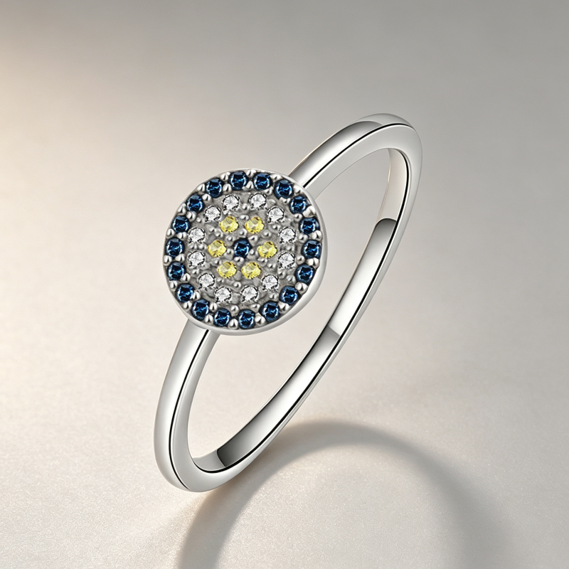 Evil Eye Paved Diamond Stackable Ring, Versatile Blue Eye Ring For Women