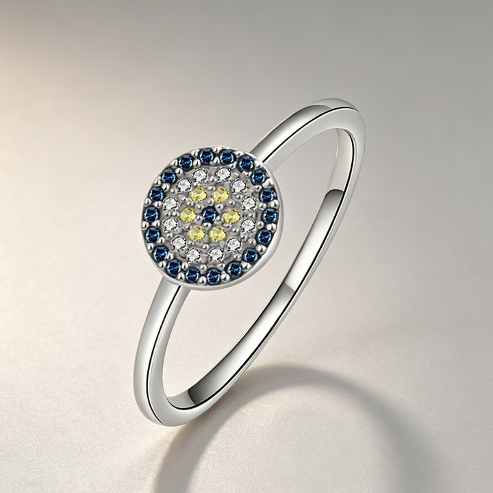 Evil Eye Paved Diamond Stackable Ring, Versatile Blue Eye Ring For Women