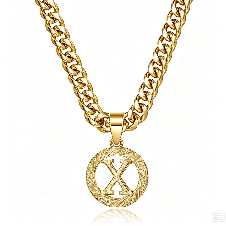 26 Initial Letter Necklace, Twisted Round Alphabet Pendant Figaro Chain for Men Women