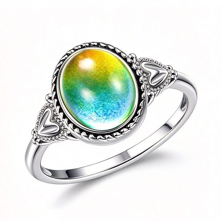 Vintage Oval Cabochon Stone Ring, Retro Pattern Statement Ring for Women, Boho Elegant Jewelry