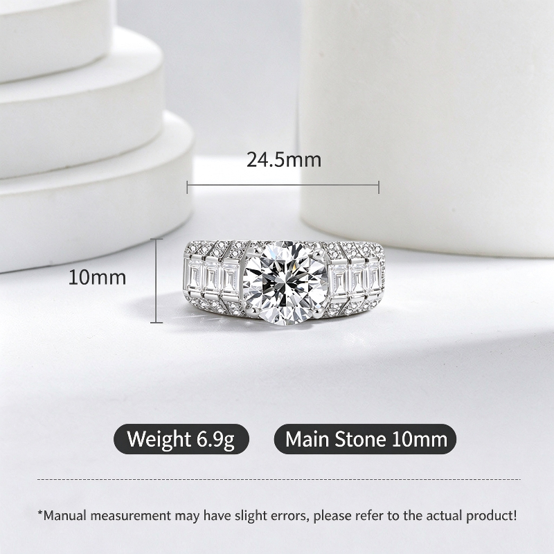 Round Cut Wide Band Ring, Adjustable Open Shiny Statement Cocktail Ring for Women