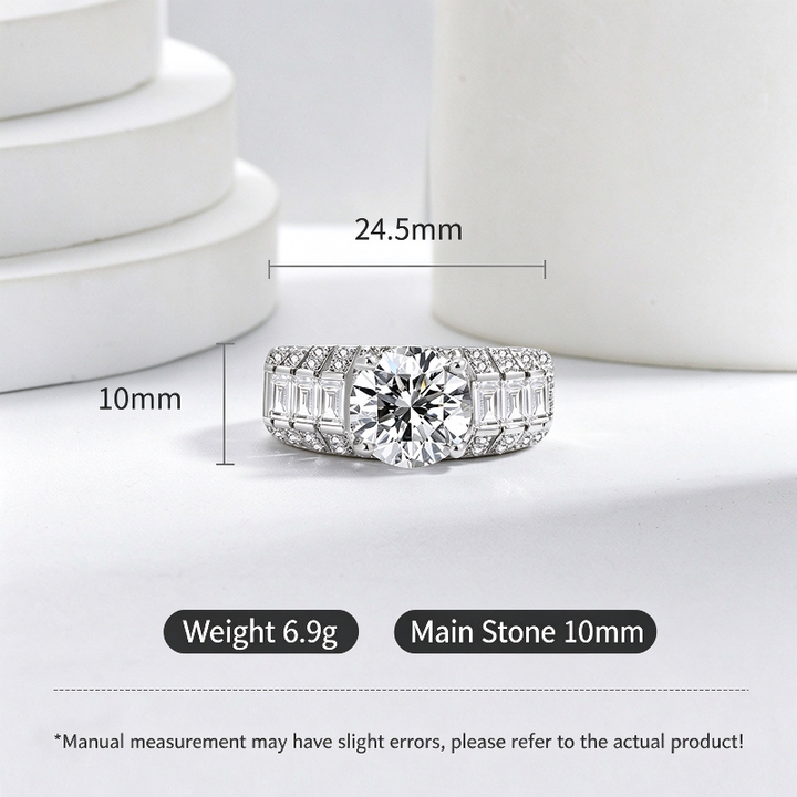 Round Cut Wide Band Ring, Adjustable Open Shiny Statement Cocktail Ring for Women