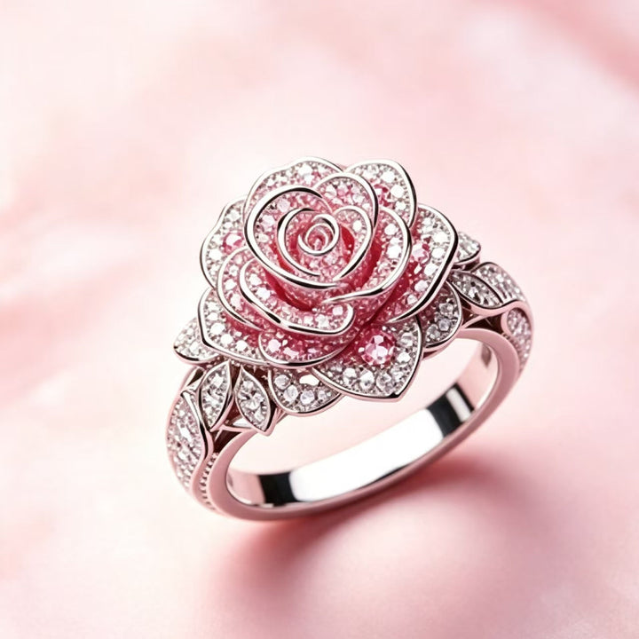3D Rose‑Shape Pavé Diamond Ring, Rose Gold Tone Women’s Statement Ring