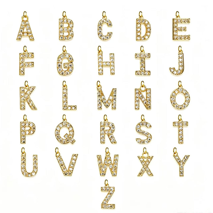 A-Z Initial Heart Pave Letter  Gold Necklace, Dainty Beaded Chain Personalized Collarbone Jewelry For Women