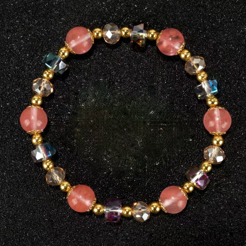 Natural Gemstone Beaded Stretch Bracelets, Handmade Polished Stone Strand Bracelets Daily Stackable Jewelry