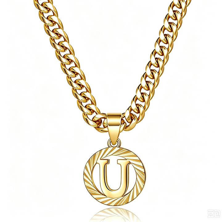 26 Initial Letter Necklace, Twisted Round Alphabet Pendant Figaro Chain for Men Women