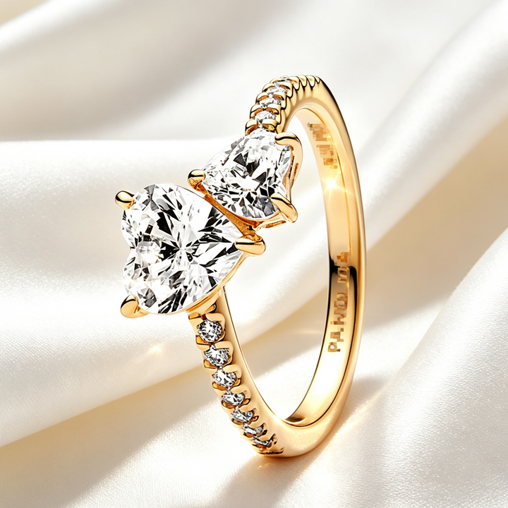 Romantic Double Heart Statement Ring, Elegant Sparkling Design, Timeless Jewelry Gift for Her