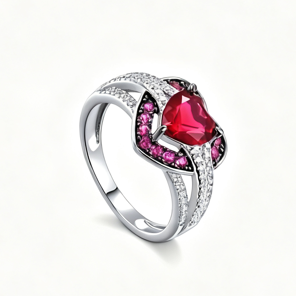 Heart Cut Stone Statement Ring, Twisted Band Ring with Accent Stones, Romantic Jewelry for Women