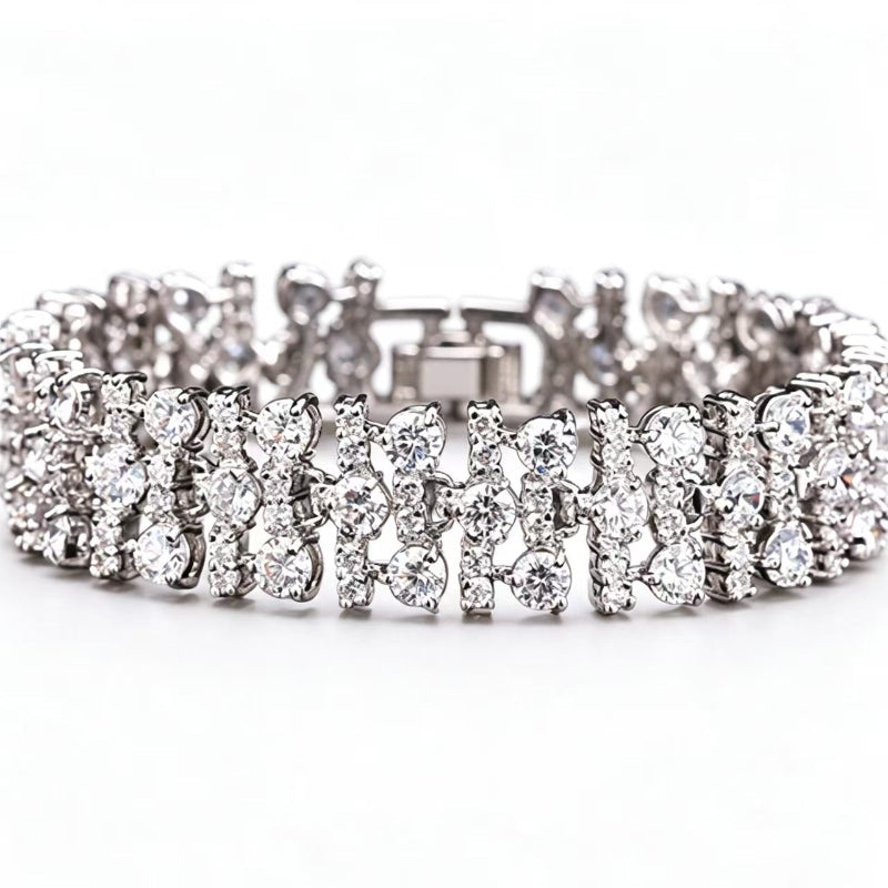 6-Tone Multi-Row Round Cut Diamond Tennis Bracelet Collection, Luxury Wide Link Evening Jewelry