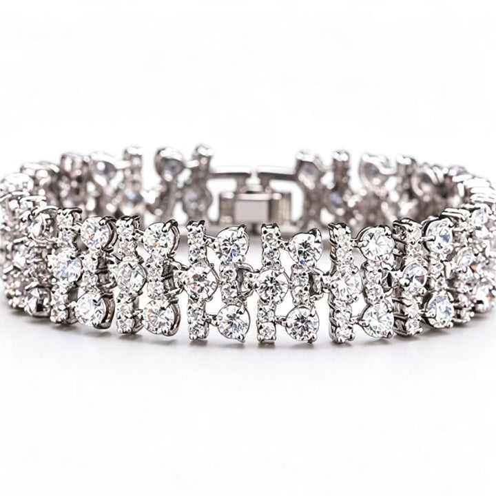 6-Tone Multi-Row Round Cut Diamond Tennis Bracelet Collection, Luxury Wide Link Evening Jewelry