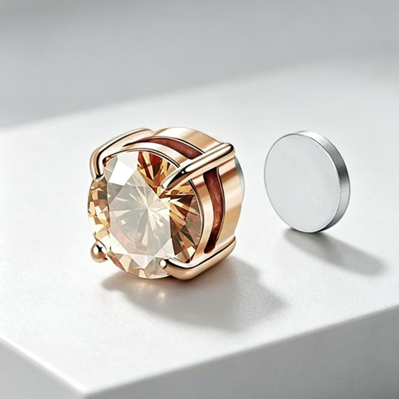 Clip‑On Magnetic Round Diamond Stud Earrings, No‑Piercing Non‑Tarnish Multi‑Color Magnetic Ear Jewelry