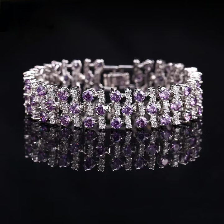 6-Tone Multi-Row Round Cut Diamond Tennis Bracelet Collection, Luxury Wide Link Evening Jewelry