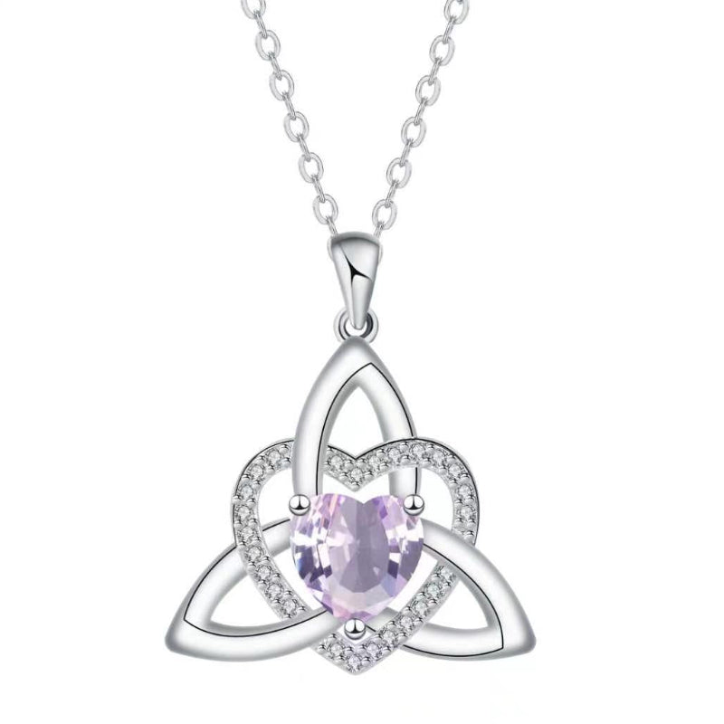 Celtic Trinity Knot Heart Birthstone Necklace, Hypoallergenic Women Sentimental Pendant