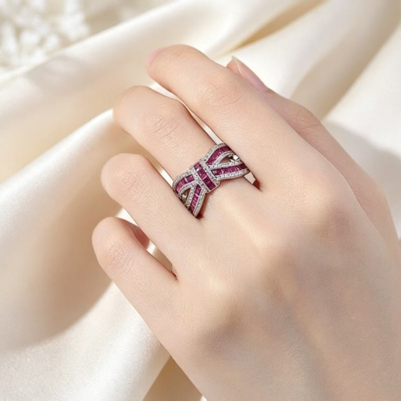 Bow‑Shaped Multi‑Color Gem &amp; Diamond Statement Ring, Women’s Wide Band Cocktail Ring