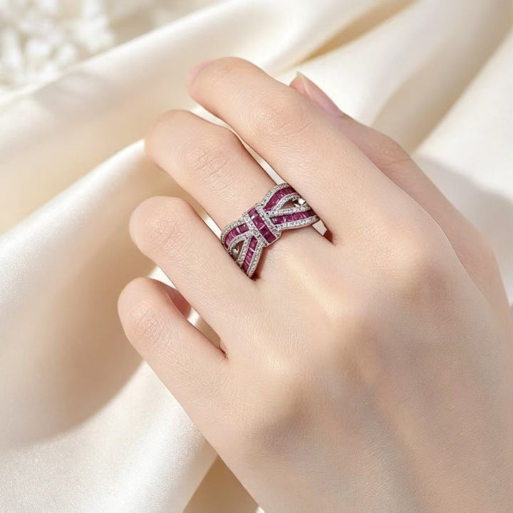 Bow‑Shaped Multi‑Color Gem &amp; Diamond Statement Ring, Women’s Wide Band Cocktail Ring
