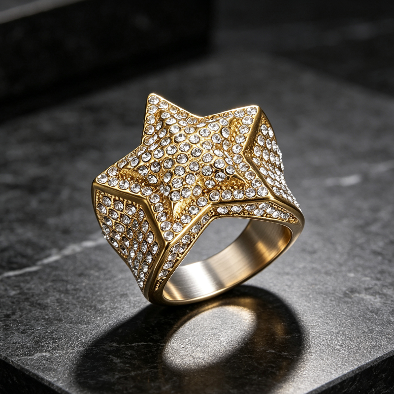 3D Pave Star Bling Statement Ring, Fully Encrusted Diamond Unisex Ring