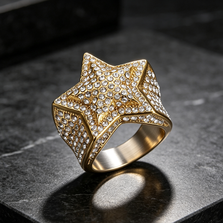 3D Pave Star Bling Statement Ring, Fully Encrusted Diamond Unisex Ring